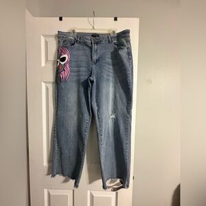 CHARLIE B Light Blue Straight Leg Jeans with Pink Patch